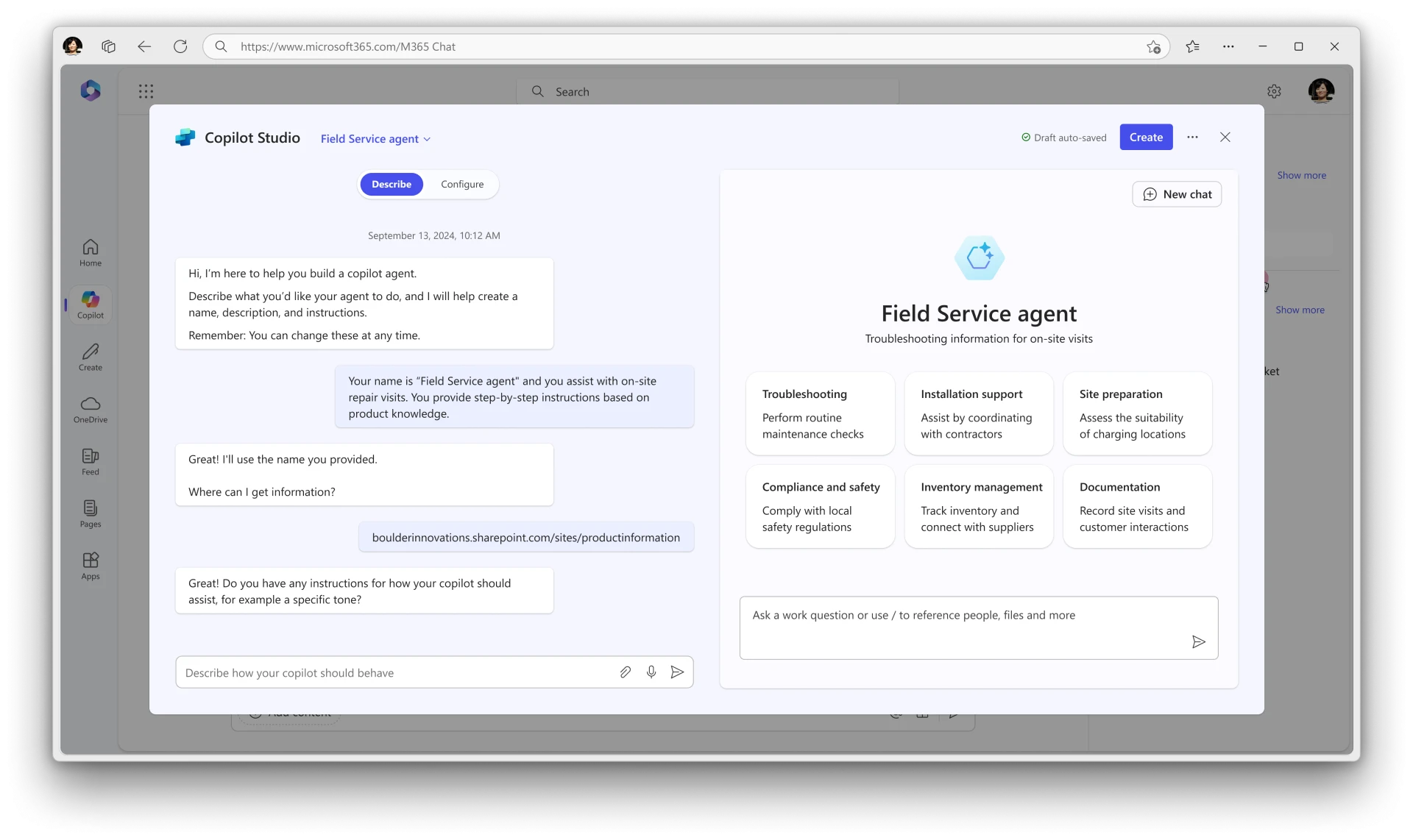 Agent Builder customize miscrosoft CloudAssist - Staging