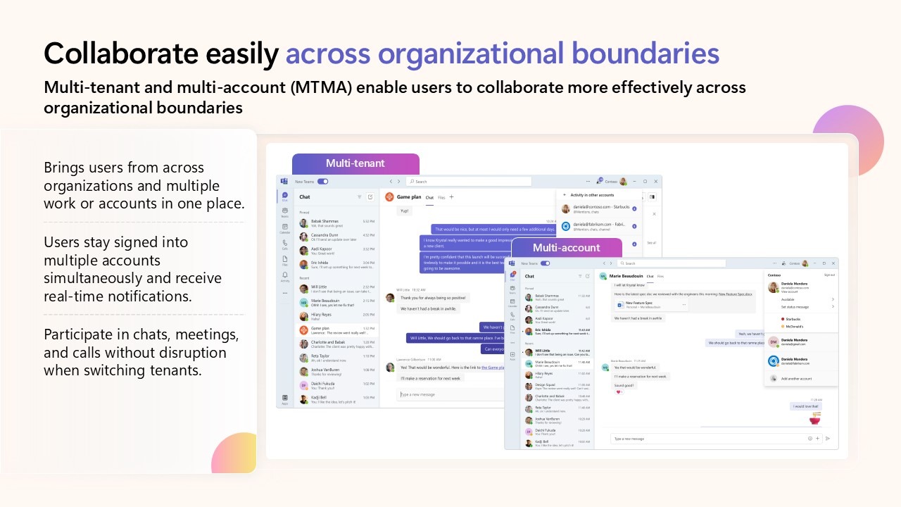 Collaborate easily across organisational boundaries with Microsoft Teams.